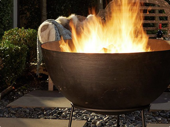 A fire pit ablaze